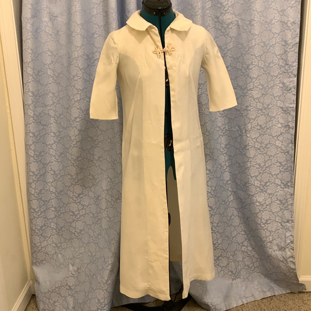 1960s Jackie O cream, raw silk full length duster
